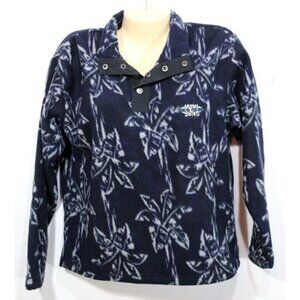 Maui & Sons Womens Navy Blue Pullover Small Fleece Tropical Print Design Long Sl